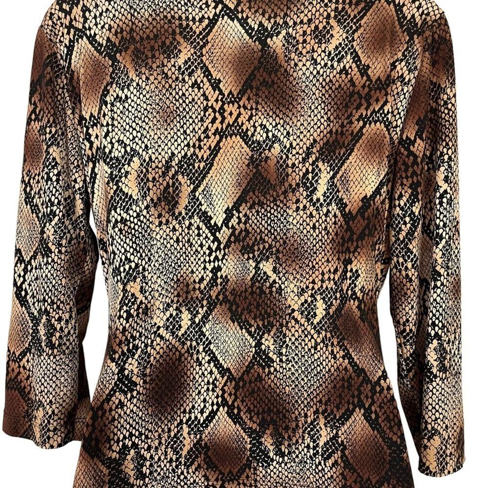 CHICO'S Brown Snakeskin Snake Reptile Print V-Neck Wrap Jersey Knit Top 1 / M - Picture 15 of 16